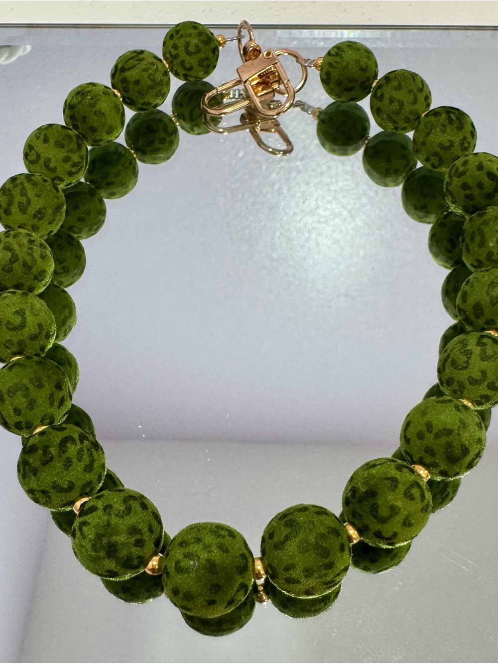 New Green Velvet Beaded Bag Chain with Gold Hardware
